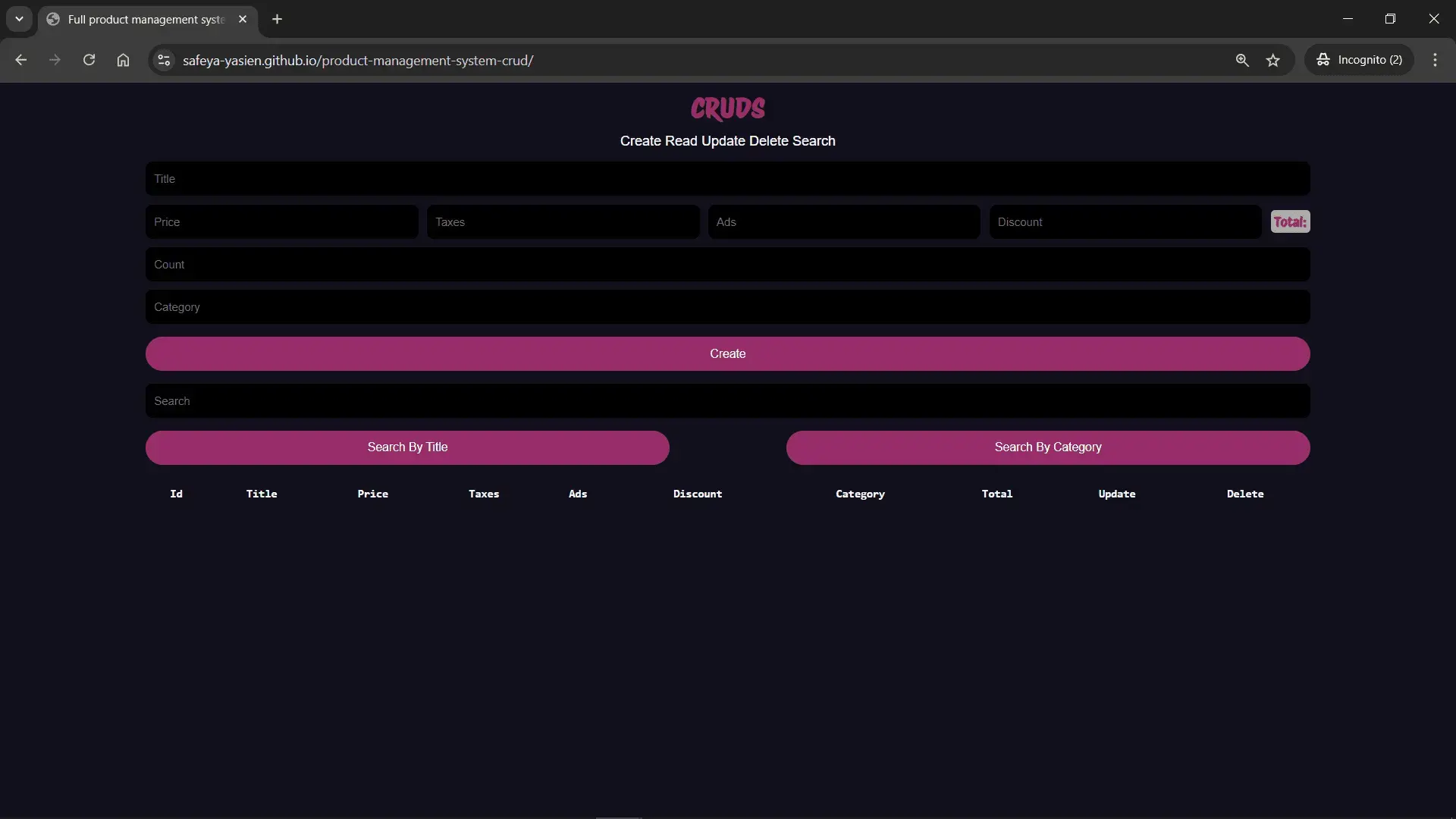 Product Management System Crud